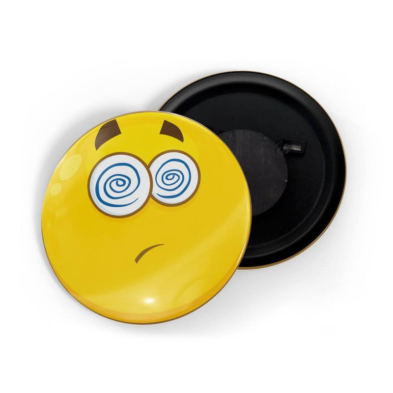 dhcrafts Yellow Color Round Fridge Magnet Dizzy Face Emoji Glossy Finish Design Pack of 1 (58 mm)